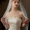 Wedding Veils | Lace Edge Single Tier Tulle Bridal Fingertip Length Wedding Veil Ivory – Girls