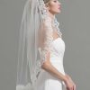 Wedding Veils | Lace Edge Single Tier Tulle Bridal Fingertip Length Wedding Veil Ivory – Girls