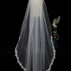 Wedding Veils | Lace Edge Single Tier Tulle Bridal Fingertip Length Wedding Veil Ivory – Girls