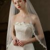 Wedding Veils | Lace Edge Single Tier Tulle Bridal Fingertip Length Wedding Veil Ivory – Girls