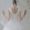 Wedding Veils | Lace Edge Single Tier Tulle Bridal Fingertip Length Wedding Veil Ivory – Girls