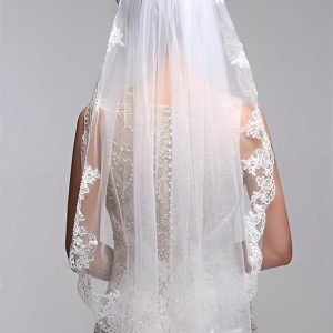 Wedding Veils | Lace Edge Single Tier Tulle Bridal Fingertip Length Wedding Veil White – Girls