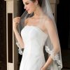 Wedding Veils | Lace Edge Single Tier Tulle Bridal Fingertip Length Wedding Veil White – Girls