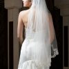 Wedding Veils | Lace Edge Single Tier Tulle Bridal Fingertip Length Wedding Veil White – Girls