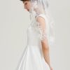 Wedding Veils | Lace Edge Two Tier Lace/Tulle Bridal Elbow Length Wedding Veil With Blusher Ivory – Girls