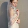 Wedding Veils | Lace Edge Two Tier Lace/Tulle Bridal Elbow Length Wedding Veil With Blusher Ivory – Girls