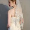 Wedding Veils | Lace Edge Two Tier Lace/Tulle Bridal Elbow Length Wedding Veil With Blusher Ivory – Girls