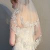 Wedding Veils | Lace Edge Two Tier Lace/Tulle Bridal Elbow Length Wedding Veil With Blusher Ivory – Girls