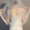 Wedding Veils | Lace Edge Two Tier Lace/Tulle Bridal Elbow Length Wedding Veil With Blusher Ivory – Girls