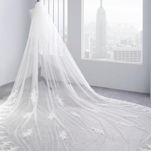 Wedding Veils | Lace Edge Two Tier Tulle Bridal Cathedral Length Wedding Veil Ivory – Girls