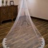 Wedding Veils | Lace Edge Two Tier Tulle Bridal Cathedral Length Wedding Veil With Blusher Ivory – Girls