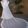 Wedding Veils | Lace Edge Two Tier Tulle Bridal Cathedral Length Wedding Veil With Blusher Ivory – Girls