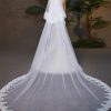 Wedding Veils | Lace Edge Two Tier Tulle Bridal Cathedral Length Wedding Veil With Blusher Ivory – Girls