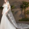 Wedding Veils | Lace Edge Two Tier Tulle Bridal Cathedral Length Wedding Veil With Blusher Ivory – Girls