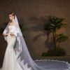 Wedding Veils | Lace Edge Two Tier Tulle Bridal Cathedral Length Wedding Veil With Blusher Ivory – Girls