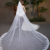 Wedding Veils | Lace Edge Two Tier Tulle Bridal Cathedral Length Wedding Veil With Blusher Ivory – Girls