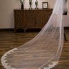 Wedding Veils | Lace Edge Two Tier Tulle Bridal Cathedral Length Wedding Veil With Blusher Ivory – Girls