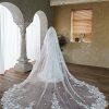 Wedding Veils | Lace Edge Two Tier Tulle Bridal Cathedral Length Wedding Veil With Blusher White – Girls