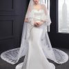 Wedding Veils | Lace Edge Two Tier Tulle Bridal Cathedral Length Wedding Veil With Blusher White – Girls