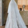 Wedding Veils | Lace Edge Two Tier Tulle Bridal Cathedral Length Wedding Veil With Blusher White – Girls