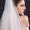 Wedding Veils | Lace Edge Two Tier Tulle Bridal Cathedral Length Wedding Veil With Blusher White – Girls