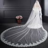 Wedding Veils | Lace Edge Two Tier Tulle Bridal Cathedral Length Wedding Veil With Blusher White – Girls