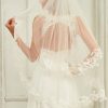 Wedding Veils | Lace Edge Two Tier Tulle Bridal Fingertip Length Wedding Veil With Blusher Ivory – Girls