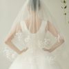 Wedding Veils | Lace Edge Two Tier Tulle Bridal Fingertip Length Wedding Veil With Blusher Ivory – Girls