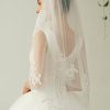 Wedding Veils | Lace Edge Two Tier Tulle Bridal Fingertip Length Wedding Veil With Blusher Ivory – Girls