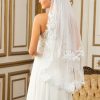 Wedding Veils | Lace Edge Two Tier Tulle Bridal Fingertip Length Wedding Veil With Blusher Ivory – Girls