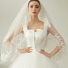 Wedding Veils | Lace Edge Two Tier Tulle Bridal Fingertip Length Wedding Veil With Blusher Ivory – Girls