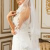 Wedding Veils | Lace Edge Two Tier Tulle Bridal Fingertip Length Wedding Veil With Blusher Ivory – Girls