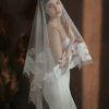 Wedding Veils | Lace Edge Two Tier Tulle Bridal Fingertip Length Wedding Veil With Blusher White – Girls