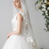 Wedding Veils | Lace Edge Two Tier Tulle Bridal Fingertip Length Wedding Veil With Blusher White – Girls