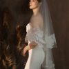 Wedding Veils | Lace Edge Two Tier Tulle Bridal Fingertip Length Wedding Veil With Blusher White – Girls