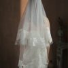 Wedding Veils | Lace Edge Two Tier Tulle Bridal Fingertip Length Wedding Veil With Blusher White – Girls