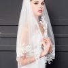 Wedding Veils | Lace Edge Two Tier Tulle Bridal Fingertip Length Wedding Veil With Blusher White – Girls