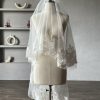 Wedding Veils | Lace Edge Two Tier Tulle Bridal Fingertip Length Wedding Veil With Blusher White – Girls