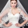 Wedding Veils | Lace Edge Two Tier Tulle Bridal Fingertip Length Wedding Veil With Blusher White – Girls