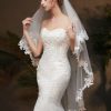 Wedding Veils | Lace Edge Two Tier Tulle Bridal Waltz Length Wedding Veil With Blusher Ivory – Girls