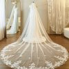 Wedding Veils | Lace Lace Edge Single Tier Tulle Bridal Cathedral Length Wedding Veil Ivory – Girls