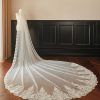 Wedding Veils | Lace Lace Edge Single Tier Tulle Bridal Cathedral Length Wedding Veil Ivory – Girls