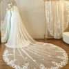 Wedding Veils | Lace Lace Edge Single Tier Tulle Bridal Cathedral Length Wedding Veil Ivory – Girls