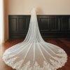 Wedding Veils | Lace Lace Edge Single Tier Tulle Bridal Cathedral Length Wedding Veil Ivory – Girls