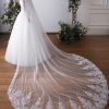 Wedding Veils | Lace Lace Edge Single Tier Tulle Bridal Cathedral Length Wedding Veil Ivory – Girls