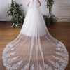 Wedding Veils | Lace Lace Edge Single Tier Tulle Bridal Cathedral Length Wedding Veil Ivory – Girls