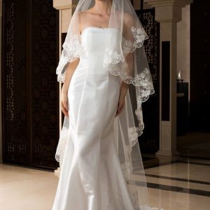 Wedding Veils | Lace Lace Edge Single Tier Tulle Bridal Chapel Length Wedding Veil White – Girls