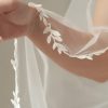 Wedding Veils | Leaf Lace Edge Single Tier Tulle Bridal Fingertip Length Wedding Veil Ivory – Girls