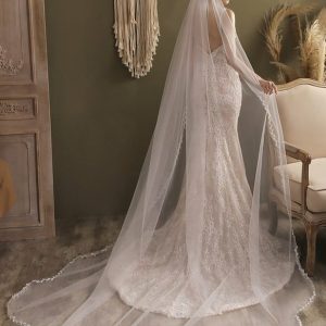 Wedding Veils | Leaf Pencil Edge Single Tier Tulle Bridal Cathedral Length Wedding Veil White – Girls