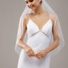 Wedding Veils | Pearl Cut Edge Single Tier Tissue Bridal Fingertip Length Wedding Veil Ivory – Girls